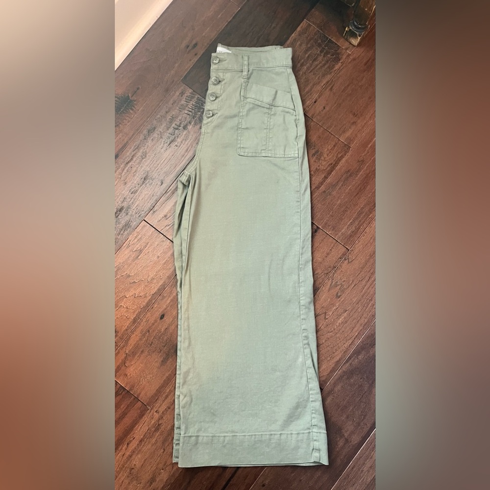 Evereve Joellle Stretch Linen Crop Wide Leg Pants Olive Green - Picture 11 of 13